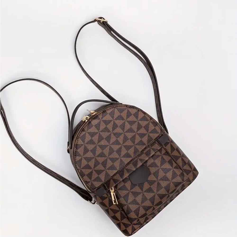 Brown Retro Geometric Pattern Structured Backpack - image 6